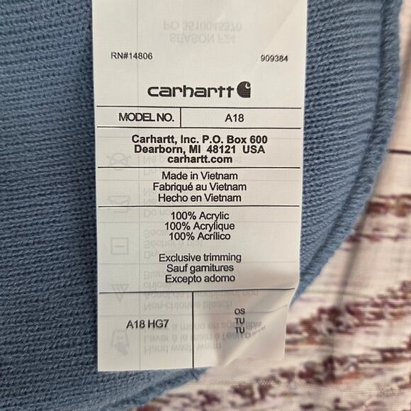 Carhartt Beanie OS Acrylic Watch Ribbed Knit Cuff Hat Skystone Blue Outdoor New - Picture 5 of 6